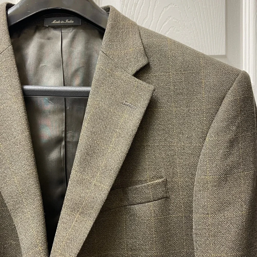 Oscar de la Renta Blazer Brown Plaid Check Soft Lambs Wool Sport Coat Jacket 42L